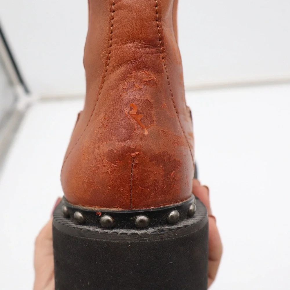 Vince Camuto Boots Womens 6 Meendey Cognac Brown Studded Lug Platform Fair